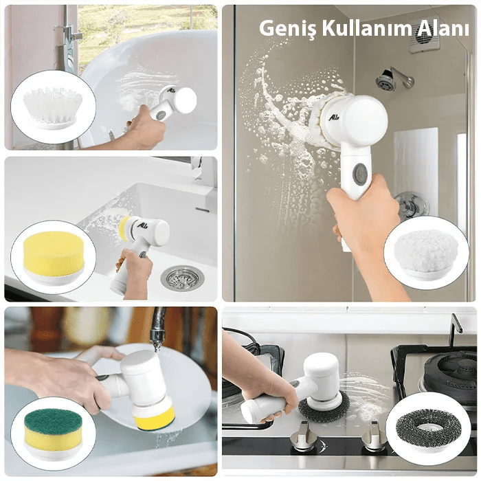 ALLY Magic Brush 5in1 Fırça Başlıklı Şarjlı Temizleme Fırçası Banyo/Fayans/Zemin Temizleyici-(5775)