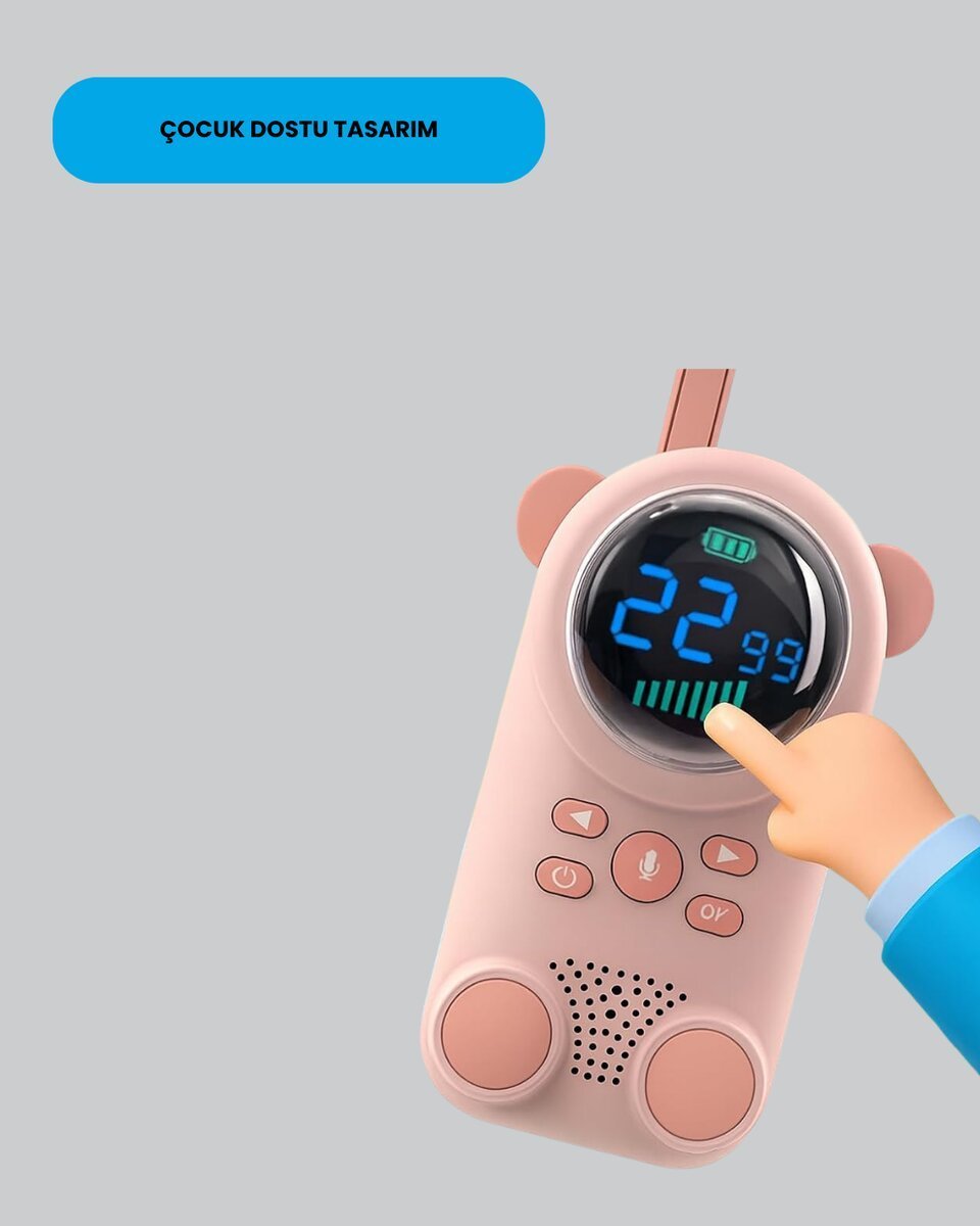 Çocuk ve Bebek Telsizi – 22 Kanal VOX Modu USB Şarjlı Renkli Ekran