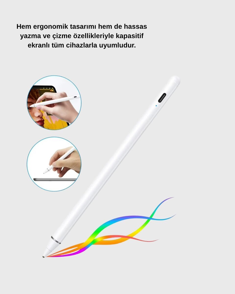 Type-C Şarjlı Dokunmatik Kalem – iPad iPhone ve Android Uyumlu Sessiz Çalışan