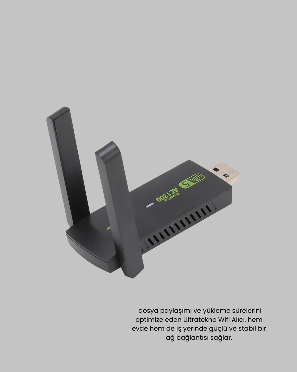 Ultratekno Dual Band WiFi Adaptör – 1200 Mbps USB 3.0 Çift Antenli Geniş Kapsama Alanı ve Yüksek Hız