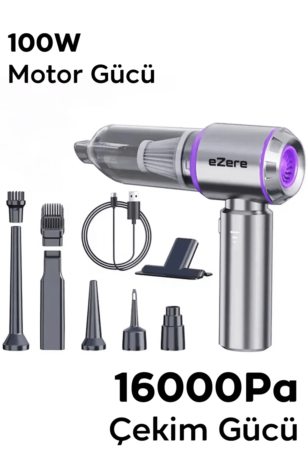EZERE 16000pa Güçlü Portatif Taşınabilir Vakumlu Kablosuz Üflemeli Mini Araç Süpürgesi-(5775)