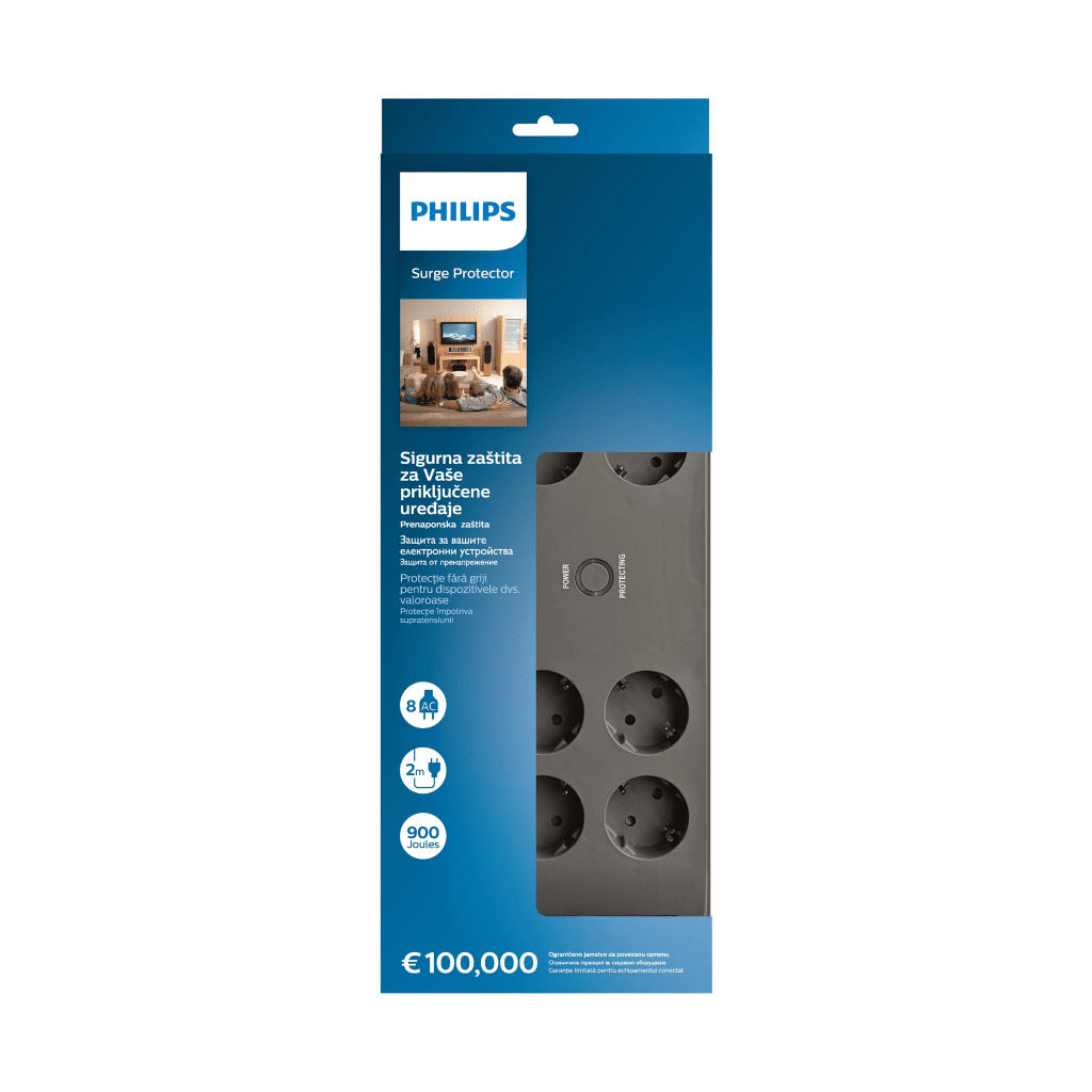 PHILIPS SPN3180A/62 8 Soket Akım Korumalı Priz 900 Joules 2Mt Kablo (Gri)(1923)