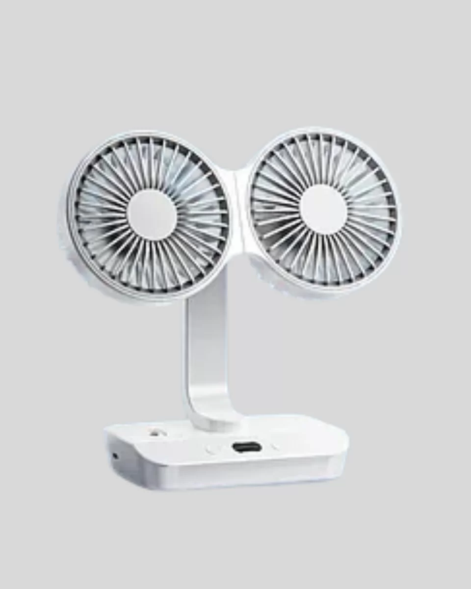 720° Döner Çift Taraflı Masaüstü Vantilatör – USB Şarjlı Sessiz Fan