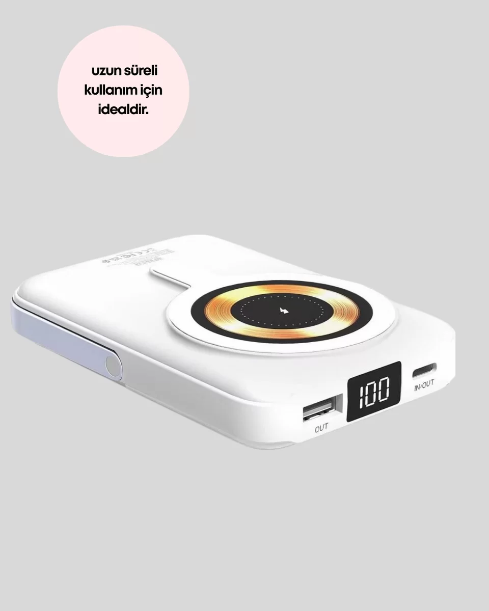 LCD Göstergeli Manyetik Powerbank Type C USB Girişli Yeni Nesil